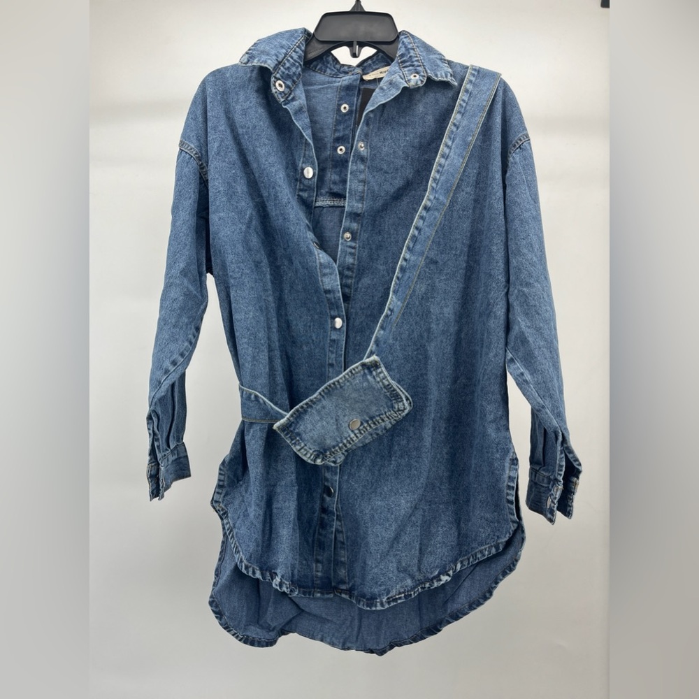 Women’s Denim Pink Ripple by LALA Button-Down Shirt in Blue One Size Fits Most